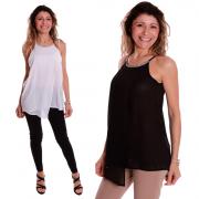 COCONUDA - TOP CANOTTA MAGLIA VELATA BLUSA BIANCO MODA SEXY NERO ELEGANTE M432