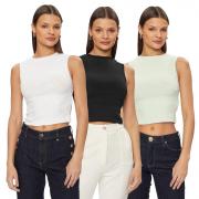 GUESS TOP DONNA CANOTTIERA CANOTTA CORTA MAGLIA LOGATA STRETCH W4GP52KBYN0