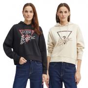 GUESS FELPA DONNA INVERNALE CAPPUCCIO LOGO FRONTALE STRASS MAGLIA W4BQ06KB683