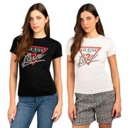 GUESS T-SHIRT MAGLIA MAGLIETTA DONNA LOGO FRONTALE TRIANGOLO STRASS W5RI10I3Z14
