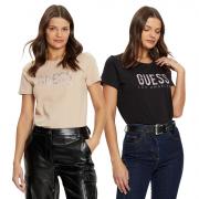 GUESS T-SHIRT MAGLIA MAGLIETTA DONNA LOGO FRONTALE PAILLETTES STRASS W5RI19I3Z14