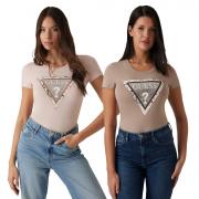 GUESS T-SHIRT MAGLIA MAGLIETTA DONNA LOGO FRONTALE TRIANGOLO STRASS W5RI22J1314