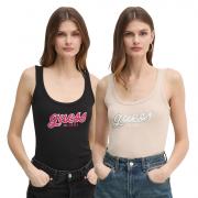 GUESS CANOTTA TOP DONNA RAGAZZA LOGO PAILLETTES MAGLIA COSTE T-SHIRT W5RP03KA0H1