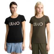 LIU JO T-SHIRT DONNA RAGAZZA MAGLIA LOGO STRASS MAGLIETTA COTONE VA5154JS003