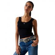GUESS TOP DONNA CANOTTIERA CANOTTA LOGO STRASS CORTA MAGLIA STRETCH W3YP68KA0H1