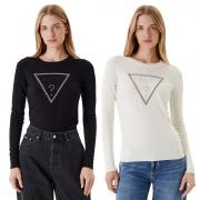 GUESS MAGLIA DONNA LOGO FRONTALE CON STRASS VISCOSA INVERNALE W5YR23Z2NQ2