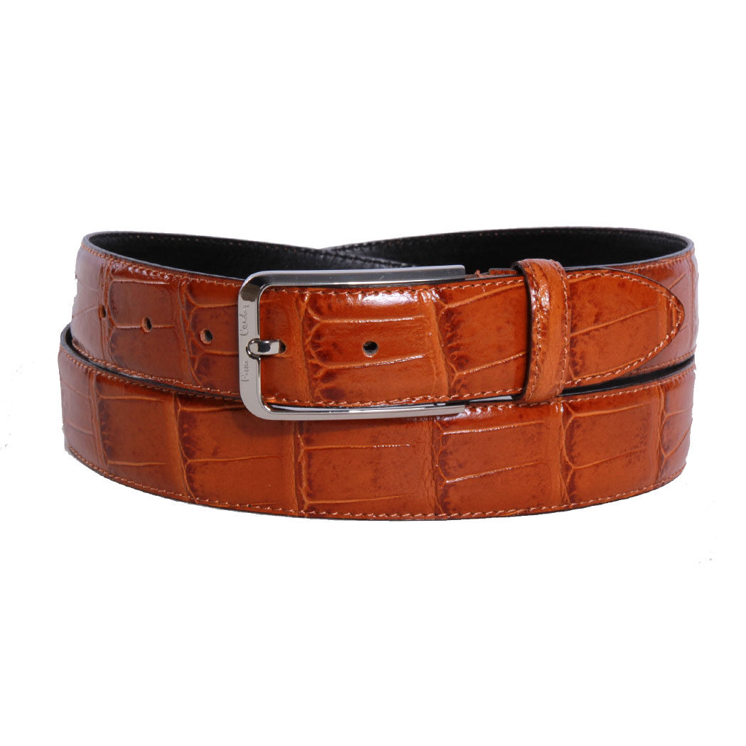 PIERRE CARDIN CINTURA BELT UOMO VERA PELLE LUCIDA COCCODRILLO FIBBIA ARGENT 5502