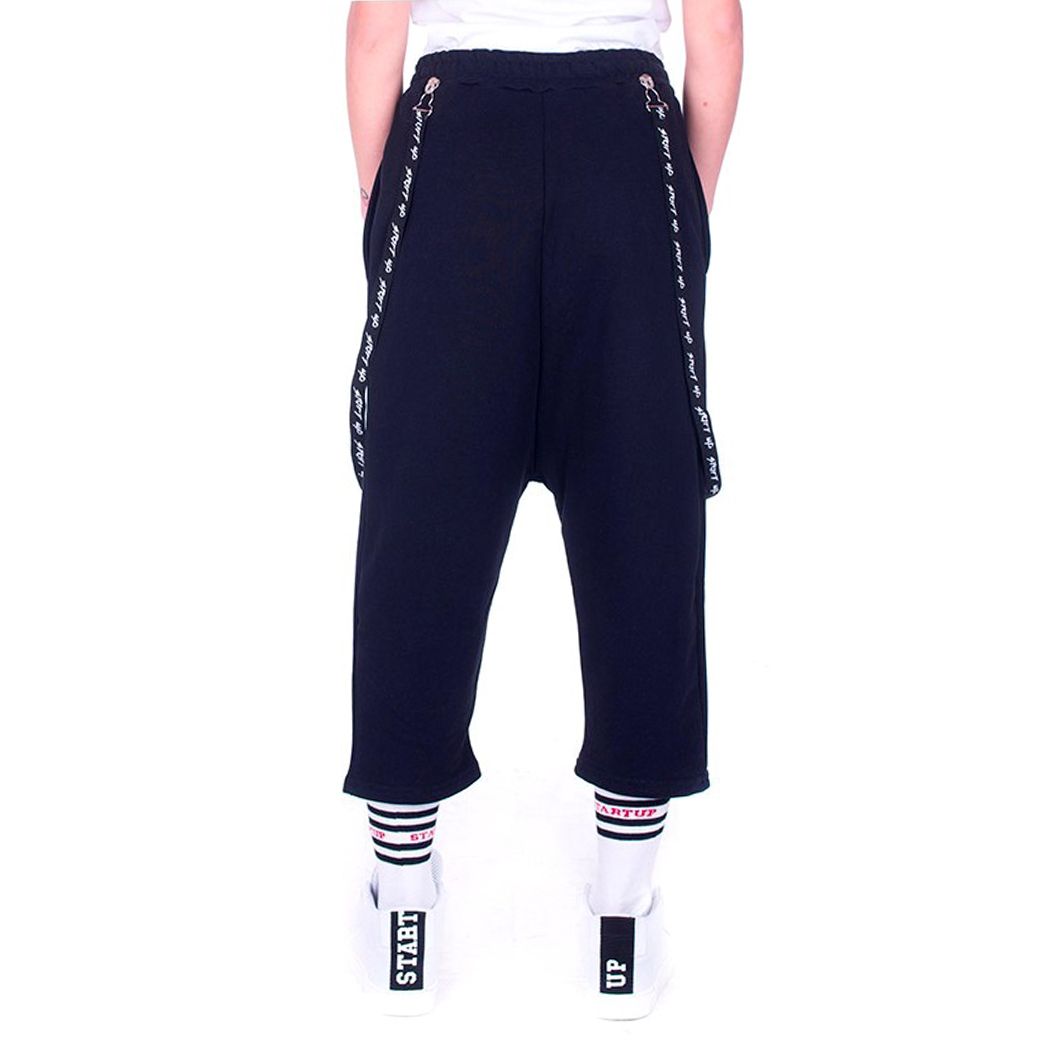 START UP - PANTALONI CAPRI DONNA IN FELPA CON BRETELLE BERMUDA SHORTS RAP PU620
