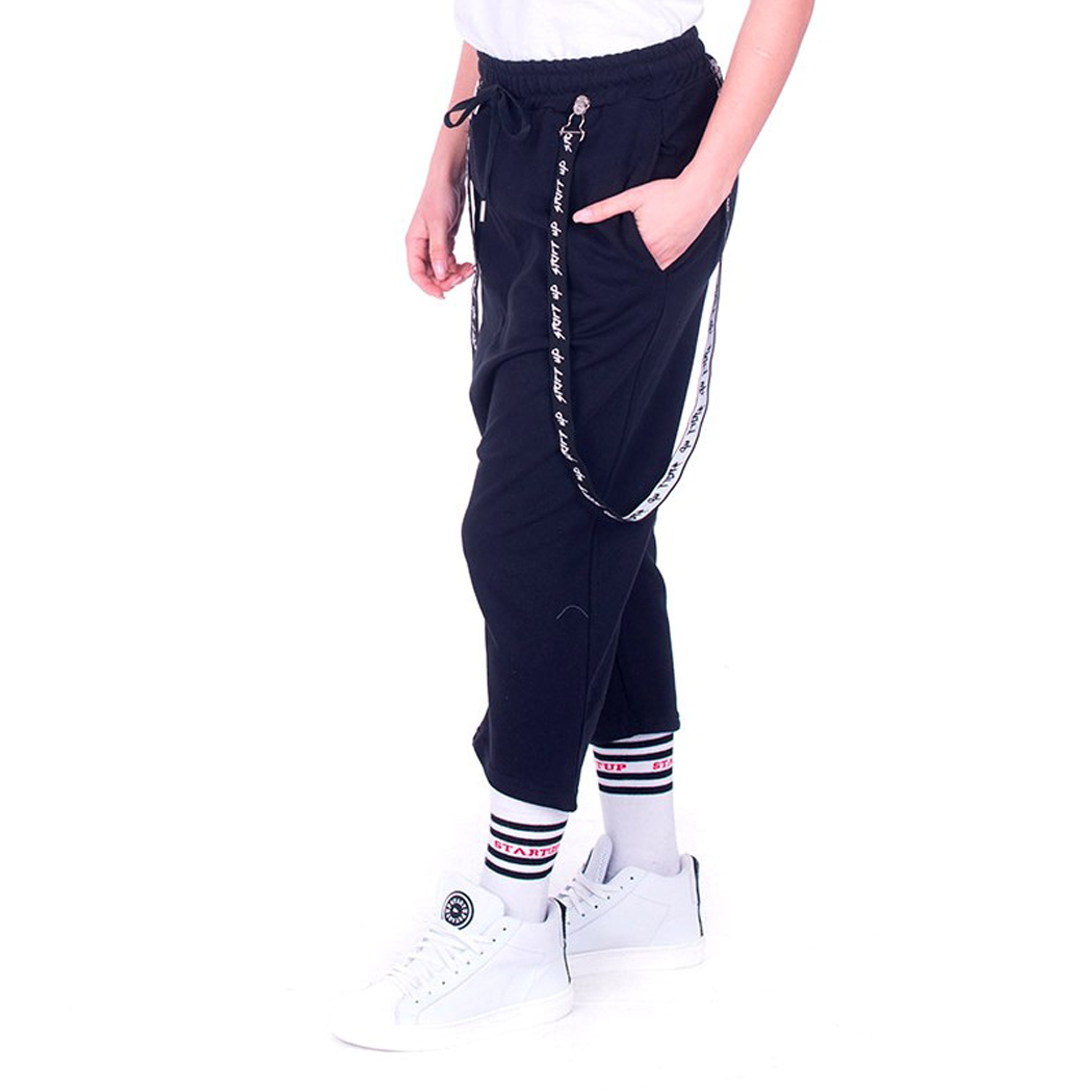 START UP - PANTALONI CAPRI DONNA IN FELPA CON BRETELLE BERMUDA SHORTS RAP PU620