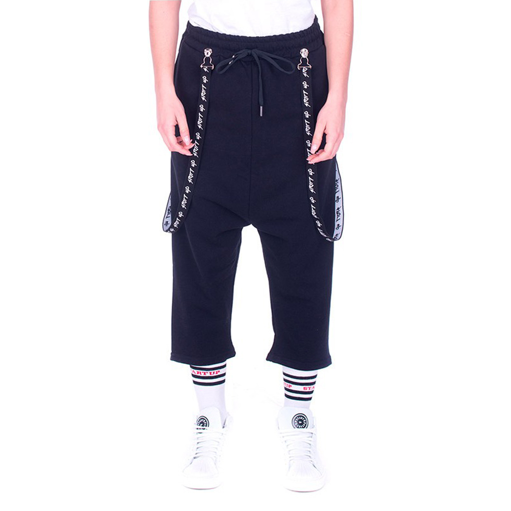 START UP - PANTALONI CAPRI DONNA IN FELPA CON BRETELLE BERMUDA SHORTS RAP PU620