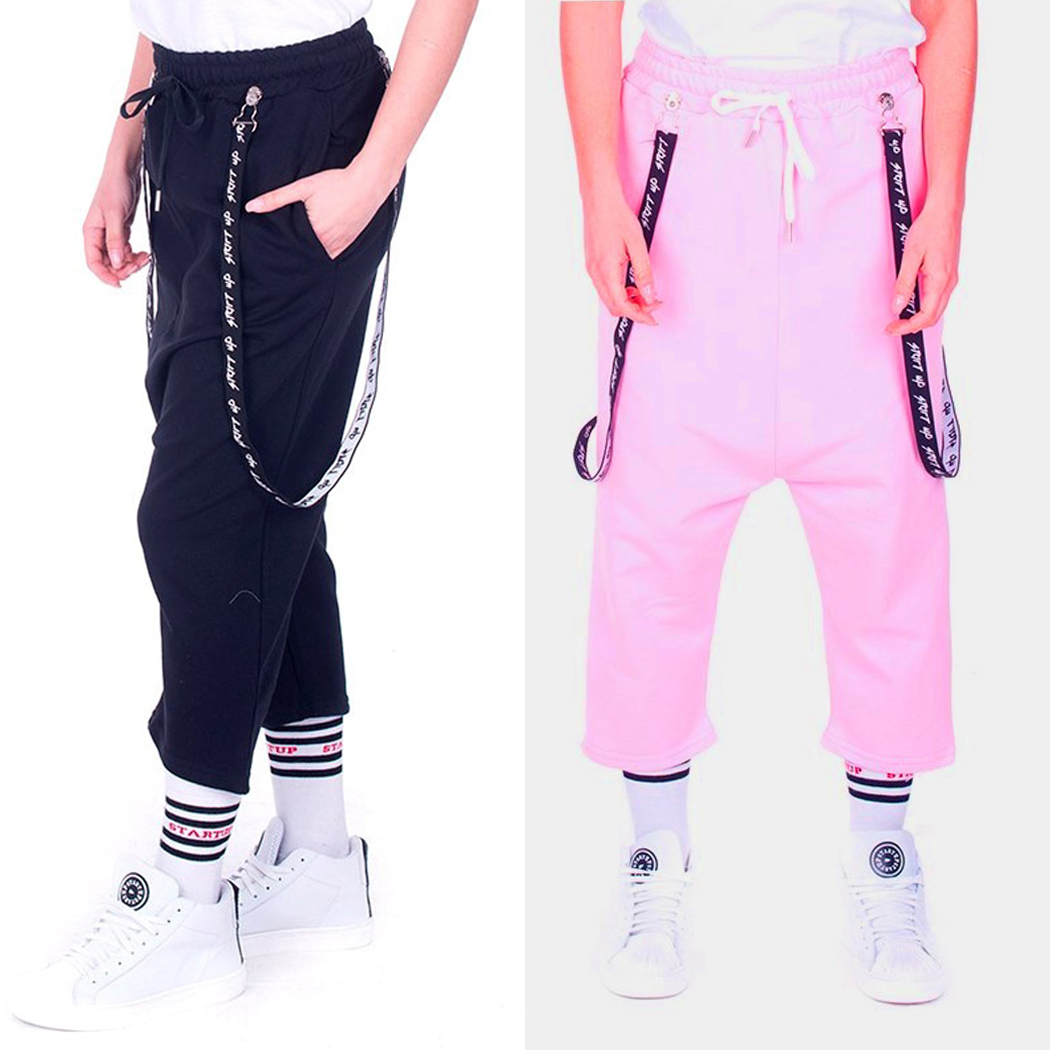 START UP - PANTALONI CAPRI DONNA IN FELPA CON BRETELLE BERMUDA SHORTS RAP PU620