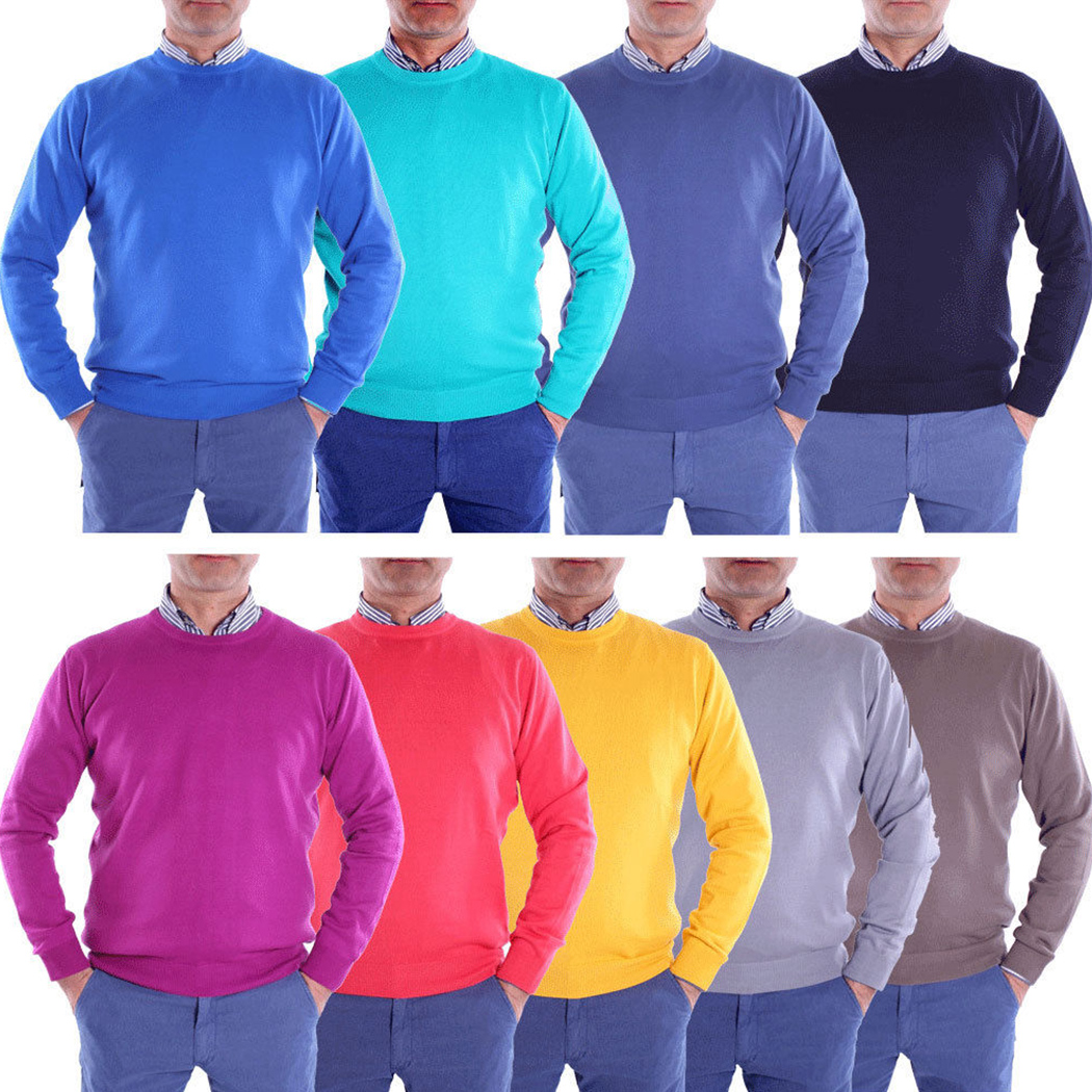 MAGLIA PULLOVER UOMO COTONE GIROCOLLO SPORT PARICOLLO 12 COLORI ART. H5168