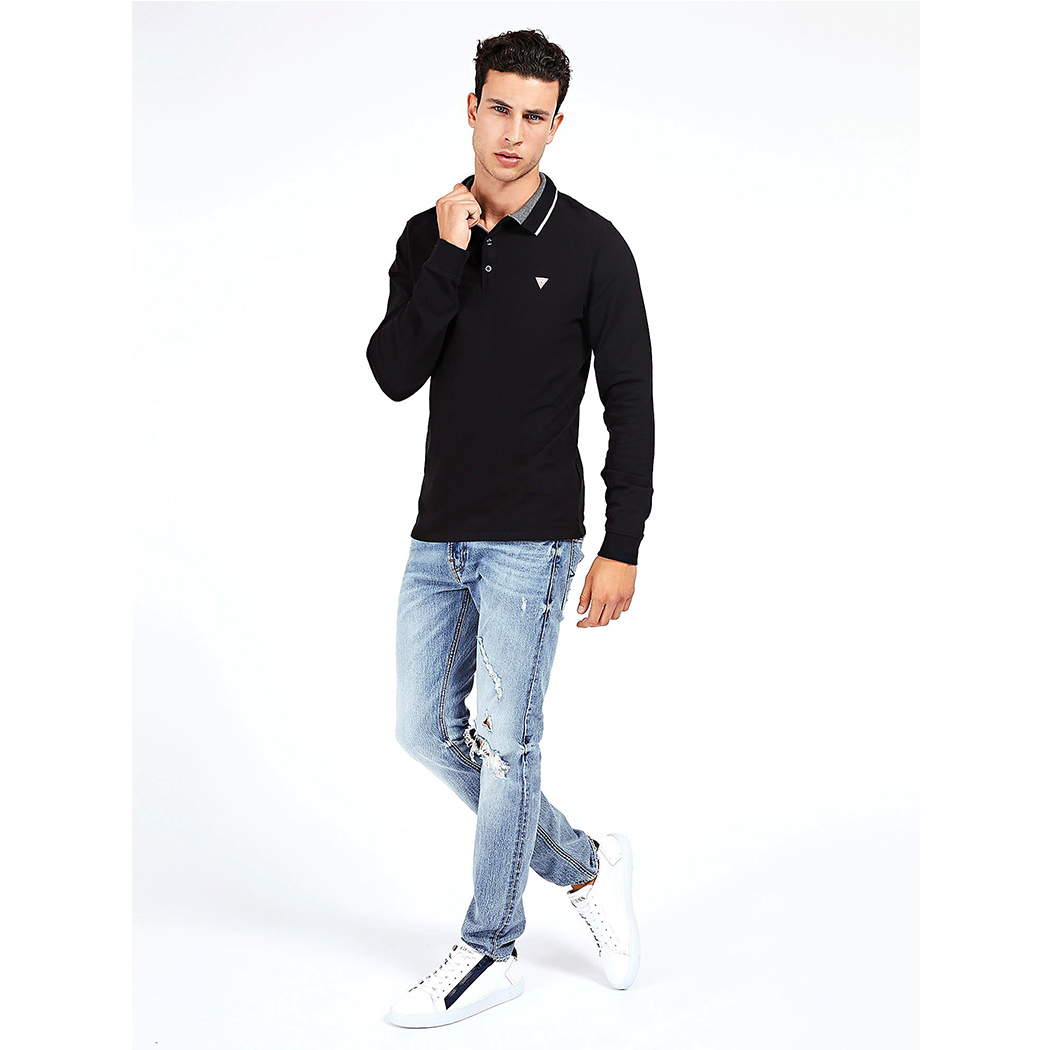 GUESS POLO UOMO PIQUET MANICA LUNGA MAGLIA T-SHIRT STRETCH PIQUE\' M0YP58K7O60
