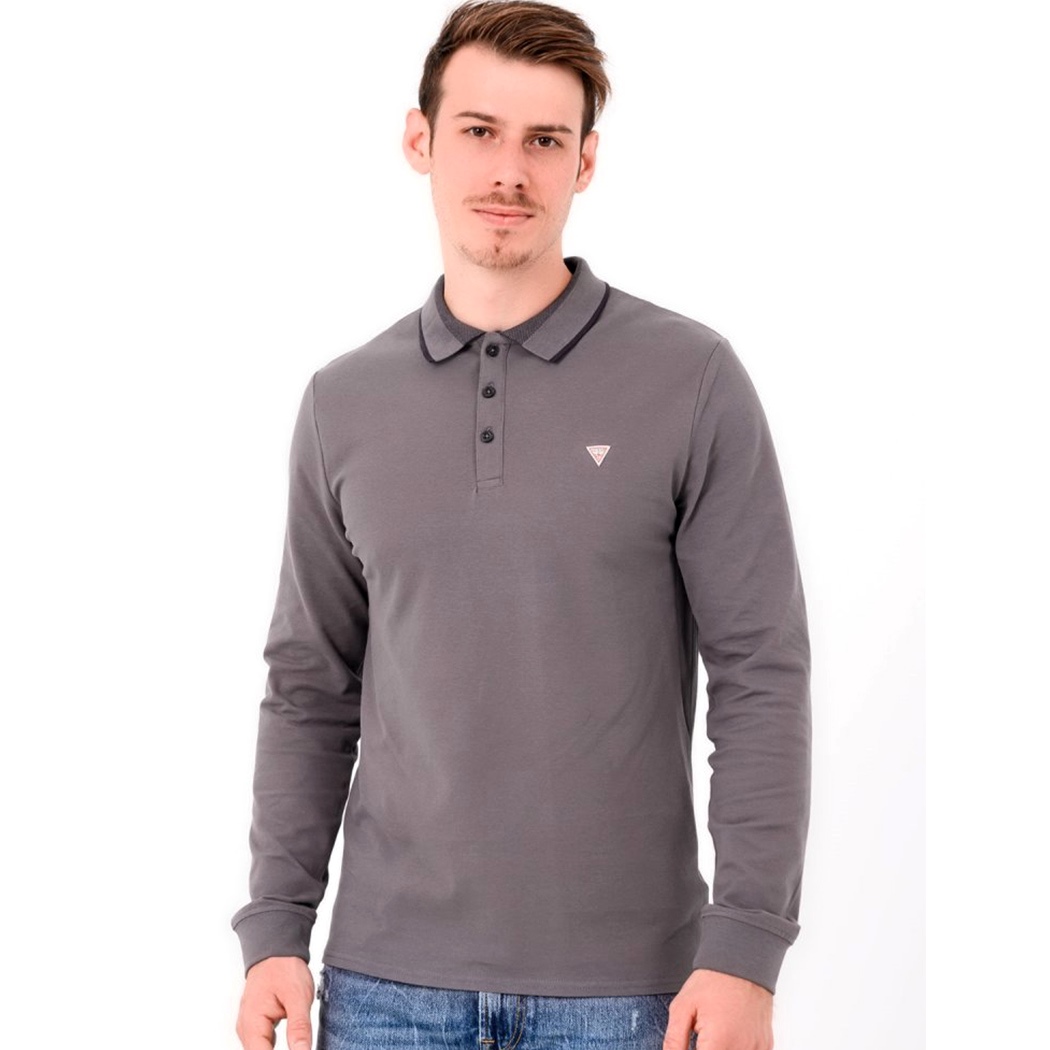 GUESS POLO UOMO PIQUET MANICA LUNGA MAGLIA T-SHIRT STRETCH PIQUE\' M0YP58K7O60