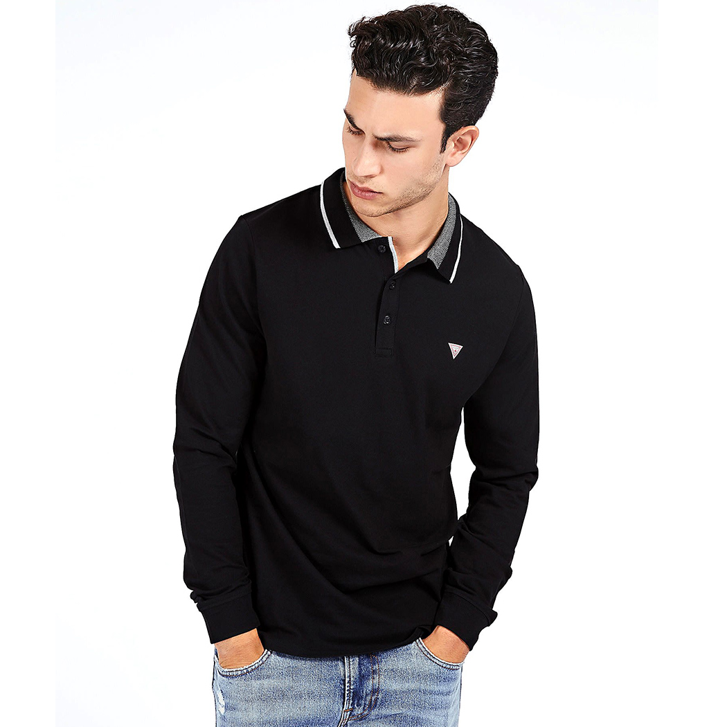 GUESS POLO UOMO PIQUET MANICA LUNGA MAGLIA T-SHIRT STRETCH PIQUE\' M0YP58K7O60