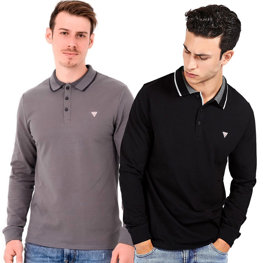 GUESS POLO UOMO PIQUET MANICA LUNGA MAGLIA T-SHIRT STRETCH PIQUE\' M0YP58K7O60