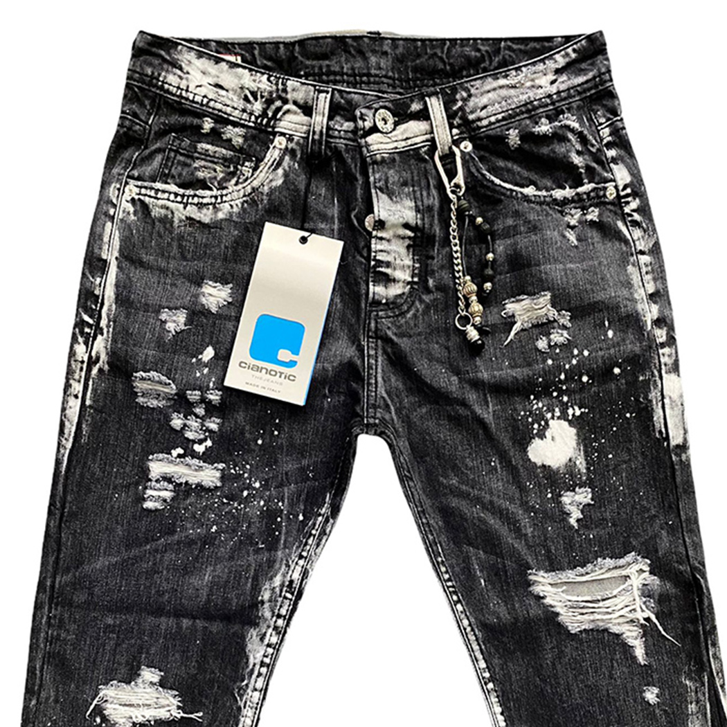 C20165 - JEANS - eliosjeans - CIANOTIC JEANS PANTALONI UOMO STRAPPI  ABRASIONI SCOLORITO NICOLAS BLACK 20165