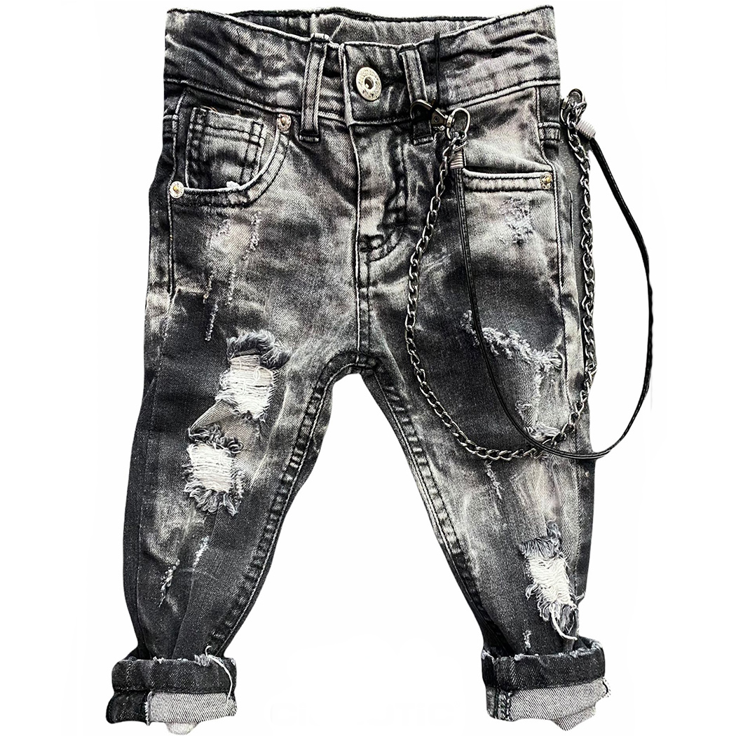 CIANOTIC JEANS PANTALONI BAMBINO RAGAZZO 2-16 ANNI STRAPPI GALAXY BLACK 20017