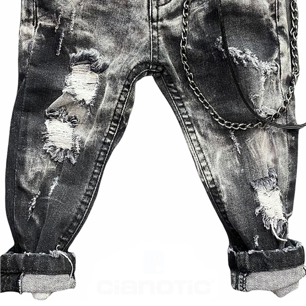 CIANOTIC JEANS PANTALONI BAMBINO RAGAZZO 2-16 ANNI STRAPPI GALAXY BLACK 20017