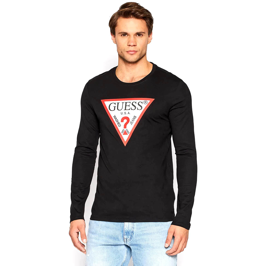 GUESS T-SHIRT UOMO MAGLIA COTONE MANICHE LUNGHE SPORT STRETCH LOGO M2YI31I3Z11