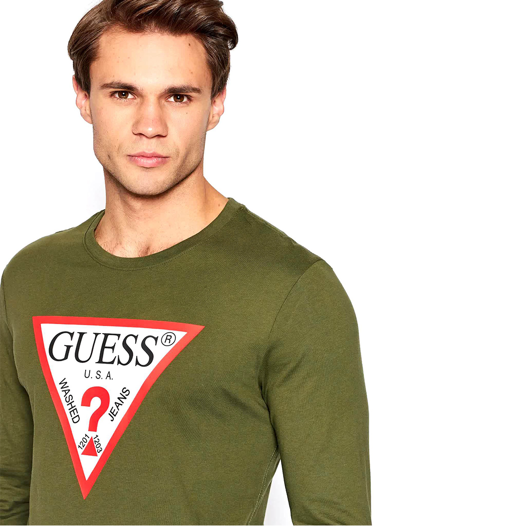 GUESS T-SHIRT UOMO MAGLIA COTONE MANICHE LUNGHE SPORT STRETCH LOGO M2YI31I3Z11
