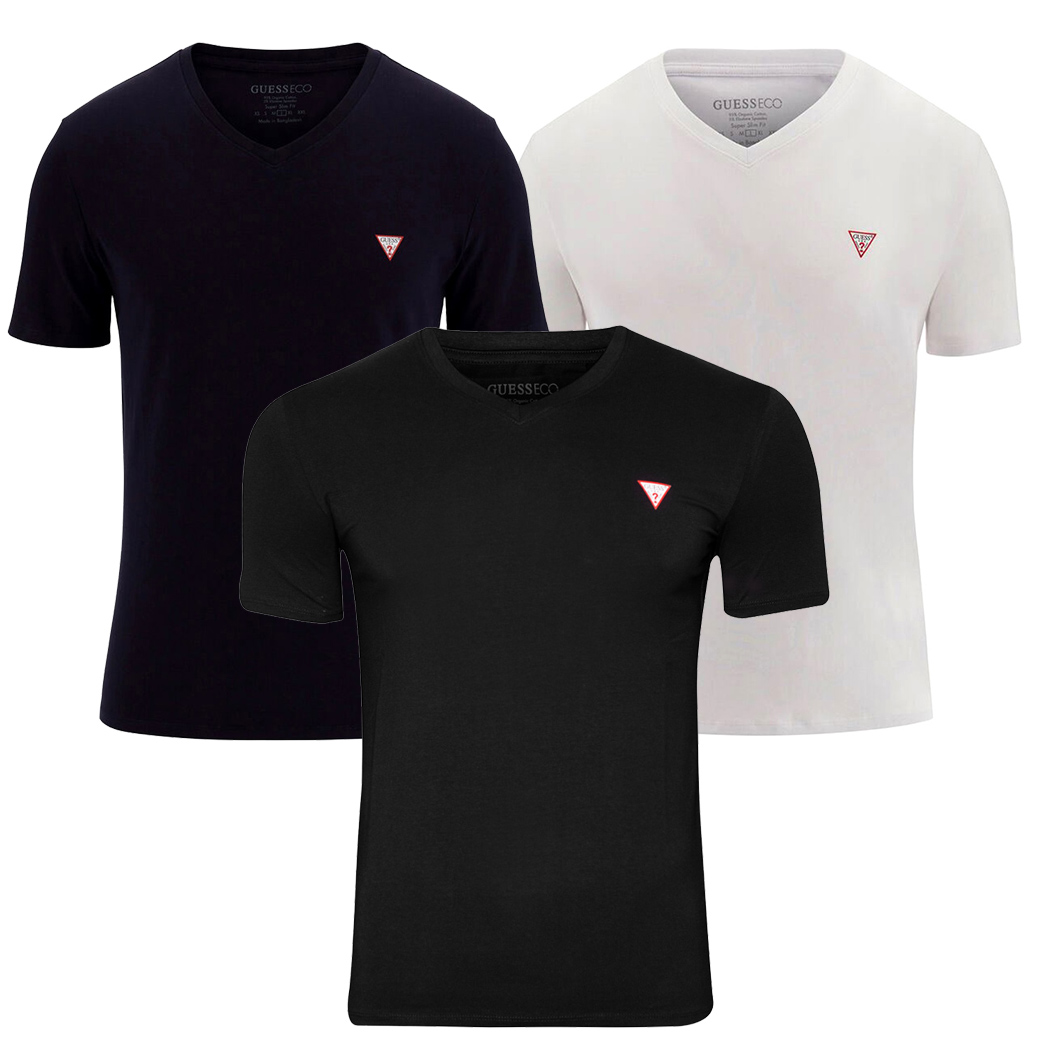 GUESS T-SHIRT UOMO SCOLLO A V MAGLIA COTONE JERSEY STRETCH LOGO SLIM M2YI32J1314