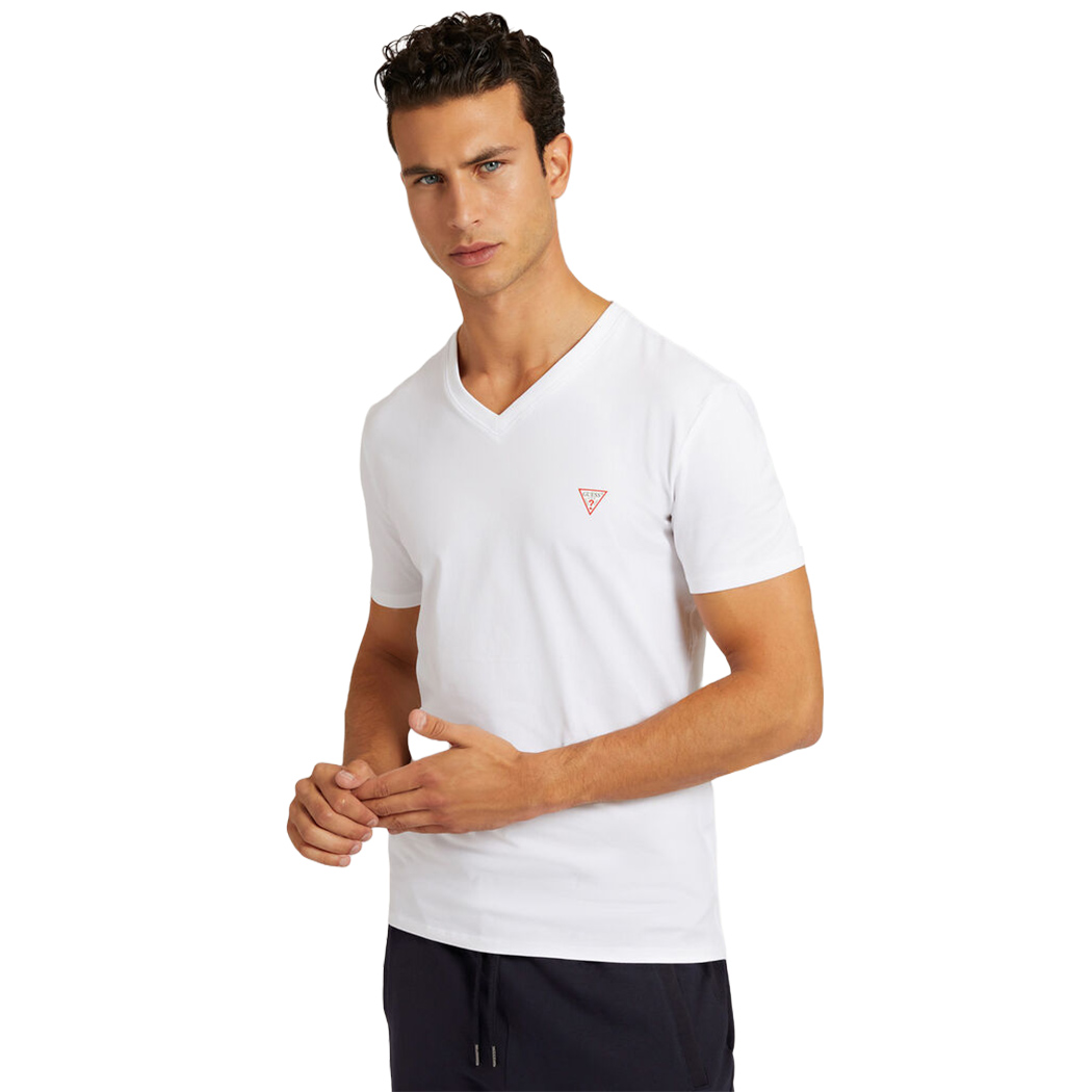 GUESS T-SHIRT UOMO SCOLLO A V MAGLIA COTONE JERSEY STRETCH LOGO SLIM M2YI32J1314