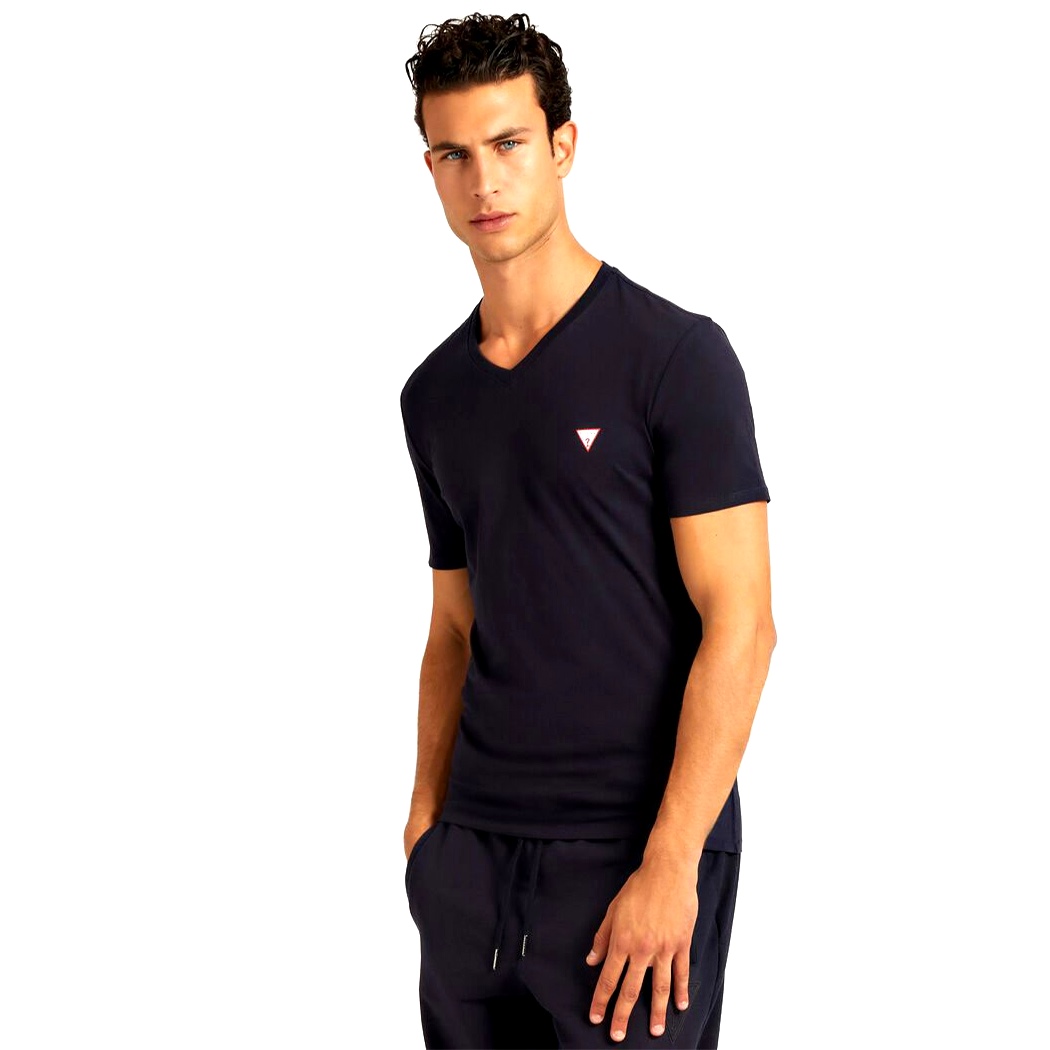 GUESS T-SHIRT UOMO SCOLLO A V MAGLIA COTONE JERSEY STRETCH LOGO SLIM M2YI32J1314
