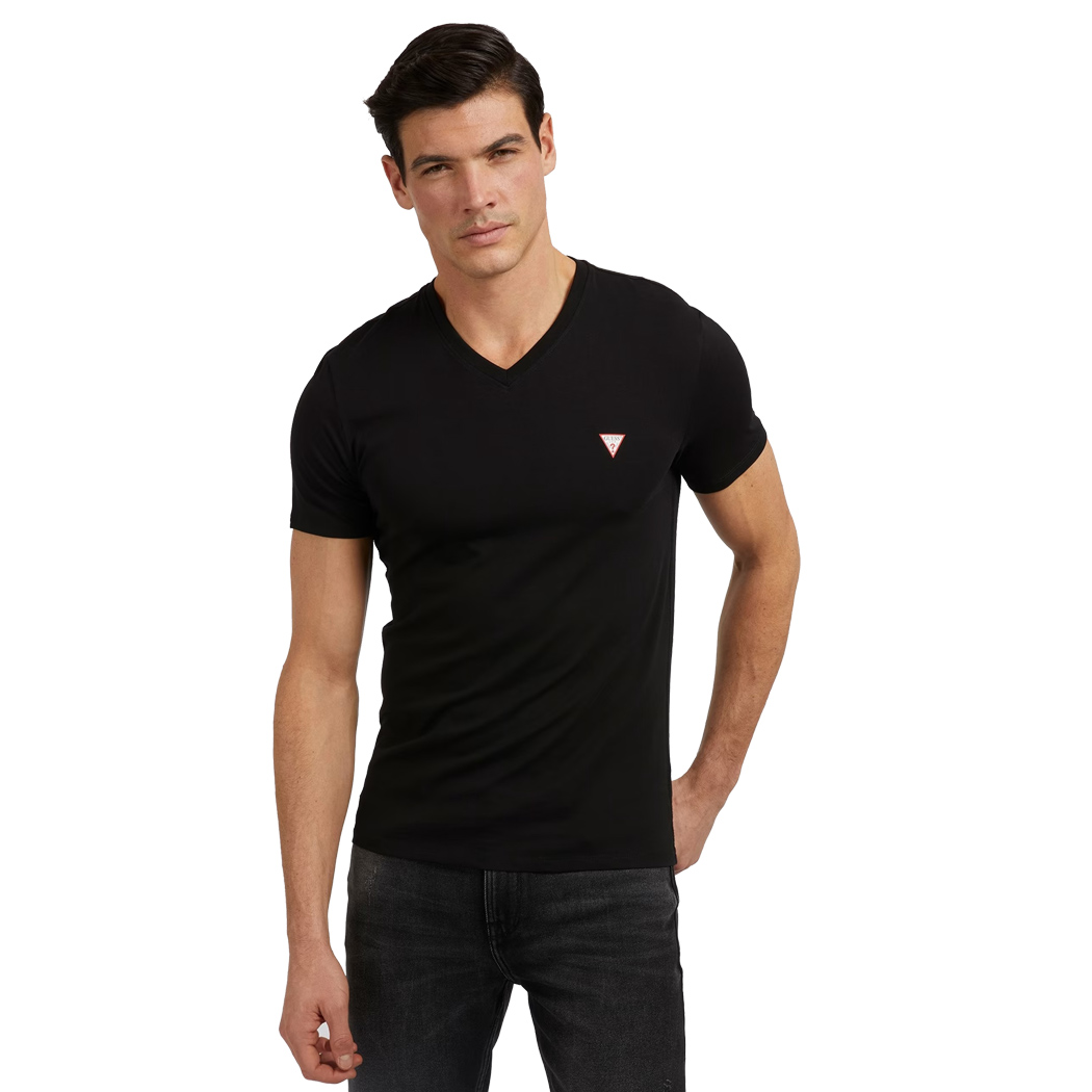 GUESS T-SHIRT UOMO SCOLLO A V MAGLIA COTONE JERSEY STRETCH LOGO SLIM M2YI32J1314