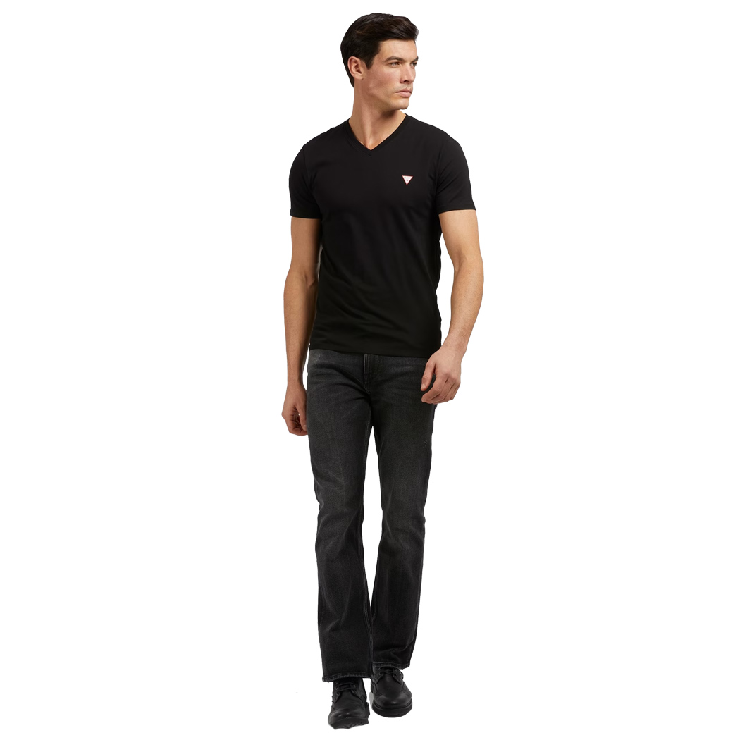 GUESS T-SHIRT UOMO SCOLLO A V MAGLIA COTONE JERSEY STRETCH LOGO SLIM M2YI32J1314