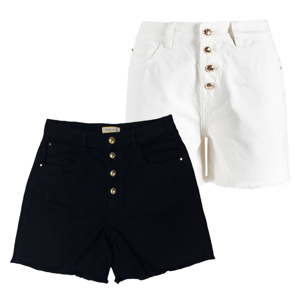 YES ZEE MINI SHORT DONNA 5 TASCHE JEANS PANTALONCINO VITA ALTA COTONE P237/WQ00