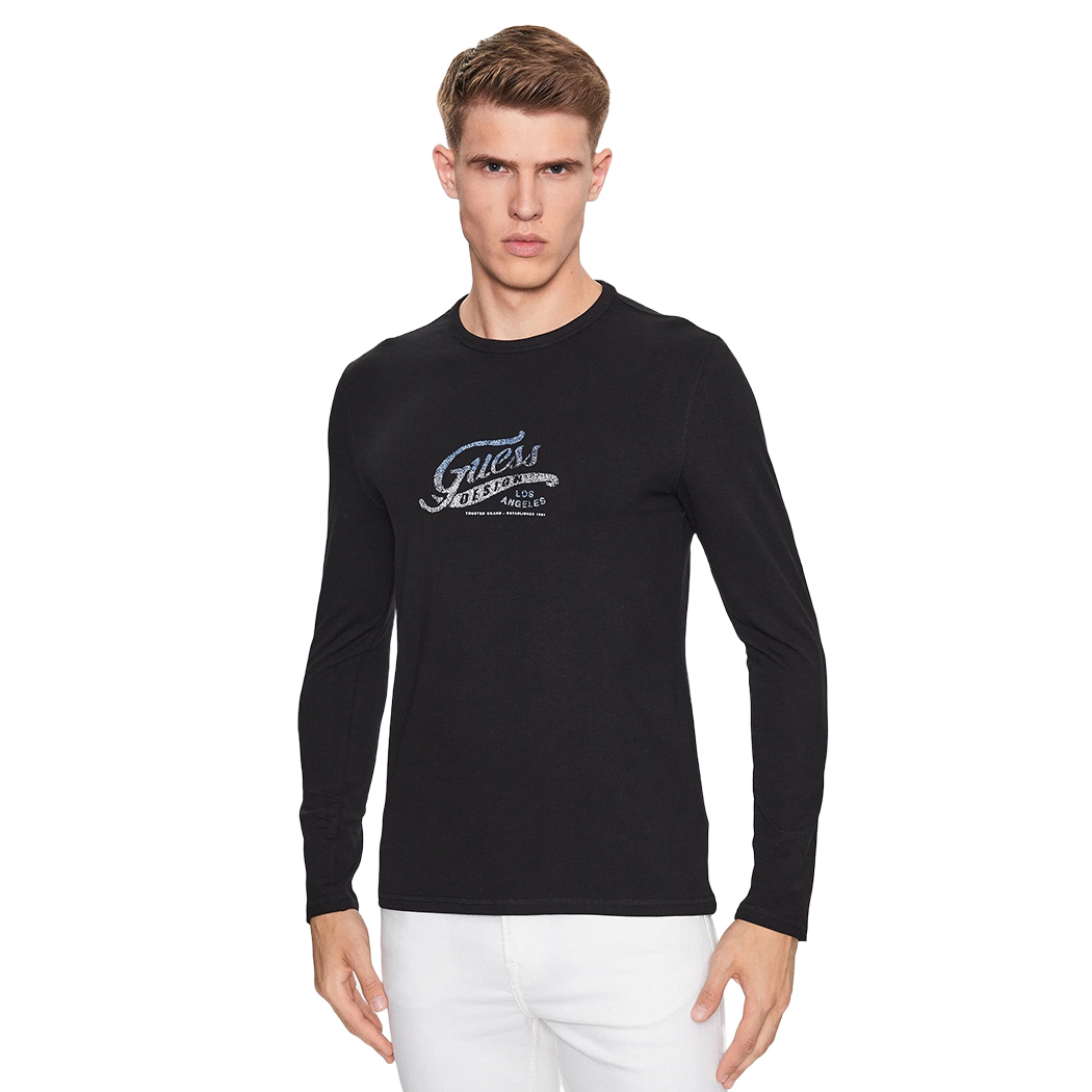 GUESS T-SHIRT UOMO MAGLIA COTONE JERSEY STRETCH LOGO MANICA LUNGA M3YI29J1314