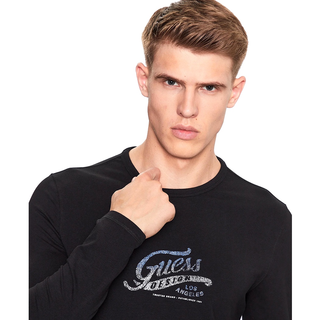 GUESS T-SHIRT UOMO MAGLIA COTONE JERSEY STRETCH LOGO MANICA LUNGA M3YI29J1314