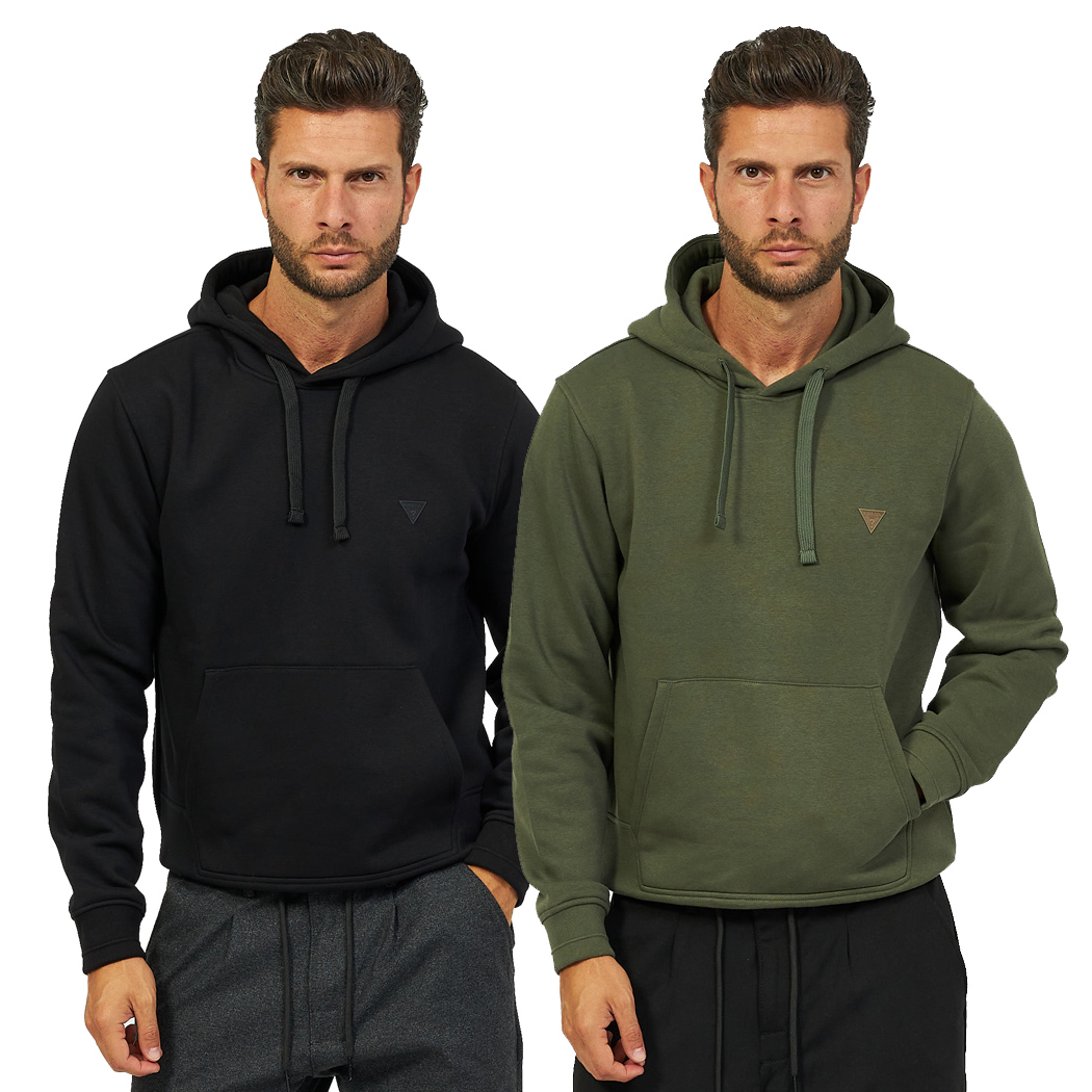 GUESS FELPA UOMO INVERNALE GARZATA LOGO SU CAPPUCCIO MAGLIA SPORT M3BQ52K9Z21