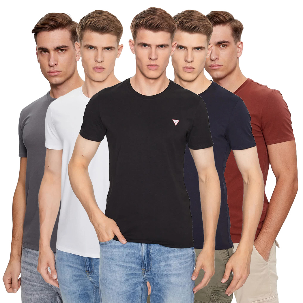 GUESS T-SHIRT UOMO MAGLIA COTONE JERSEY STRETCH LOGO TRIANGOLO BASIC M2YI24J1314