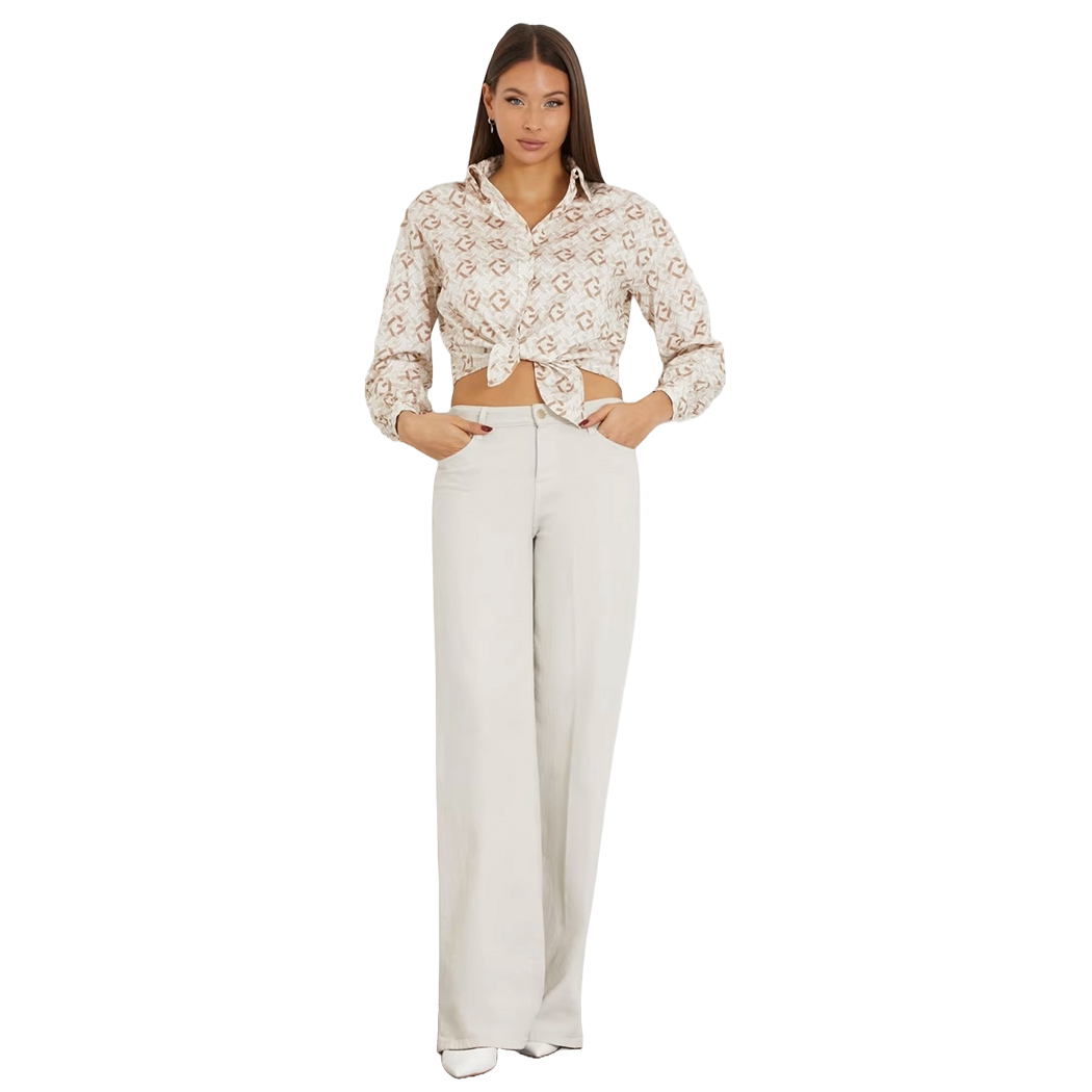 GUESS CAMICIA DONNA CON FIOCCO T-SHIRT BLOUSE NODO COTONE FANTASIA W4RH59WE2Q0