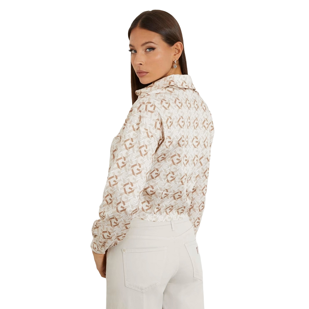 GUESS CAMICIA DONNA CON FIOCCO T-SHIRT BLOUSE NODO COTONE FANTASIA W4RH59WE2Q0