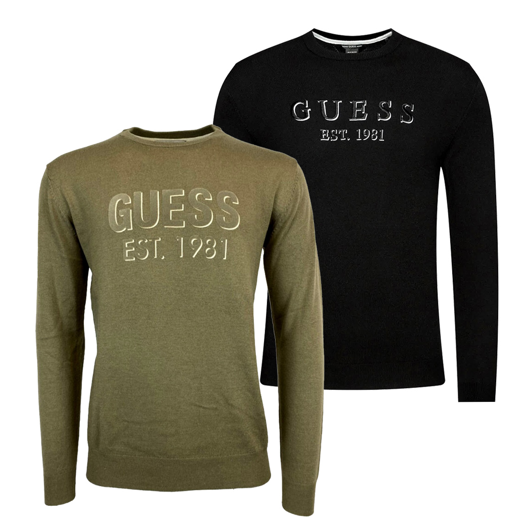 GUESS MAGLIA MAGLIONE GIROCOLLO MISTO LANA PULLOVER UOMO LOGO M3YR03Z3052