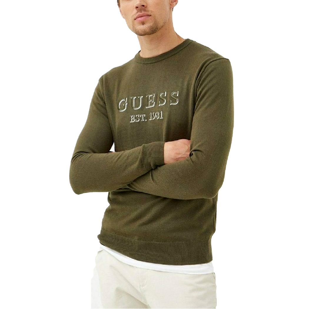 GUESS MAGLIA MAGLIONE GIROCOLLO MISTO LANA PULLOVER UOMO LOGO M3YR03Z3052