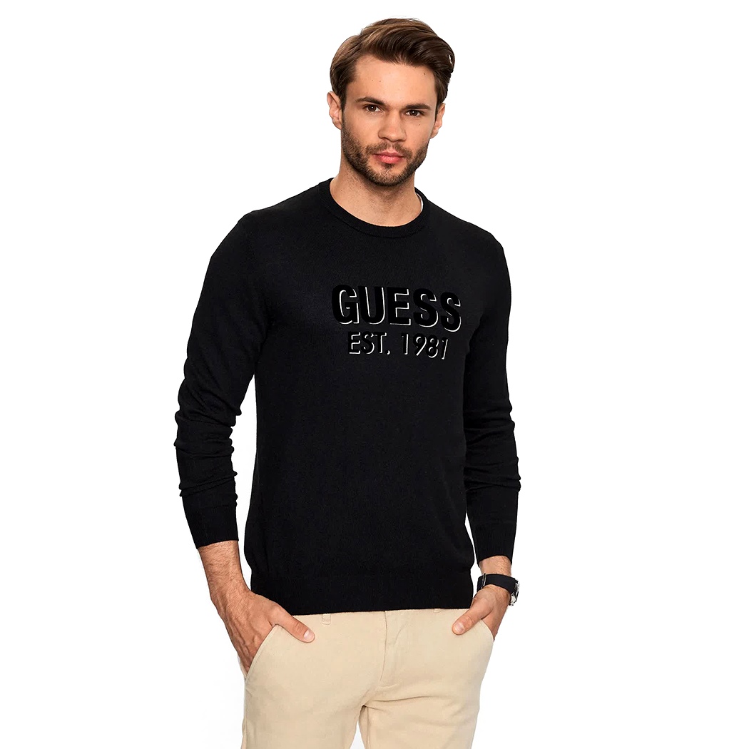 GUESS MAGLIA MAGLIONE GIROCOLLO MISTO LANA PULLOVER UOMO LOGO M3YR03Z3052