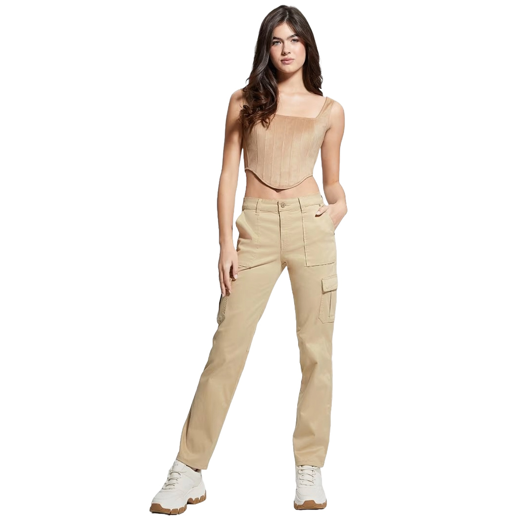 GUESS PANTALONI DONNA CARGO CHINOS SPORT LOGO RELAXED STRETCH W4RB59W93CL