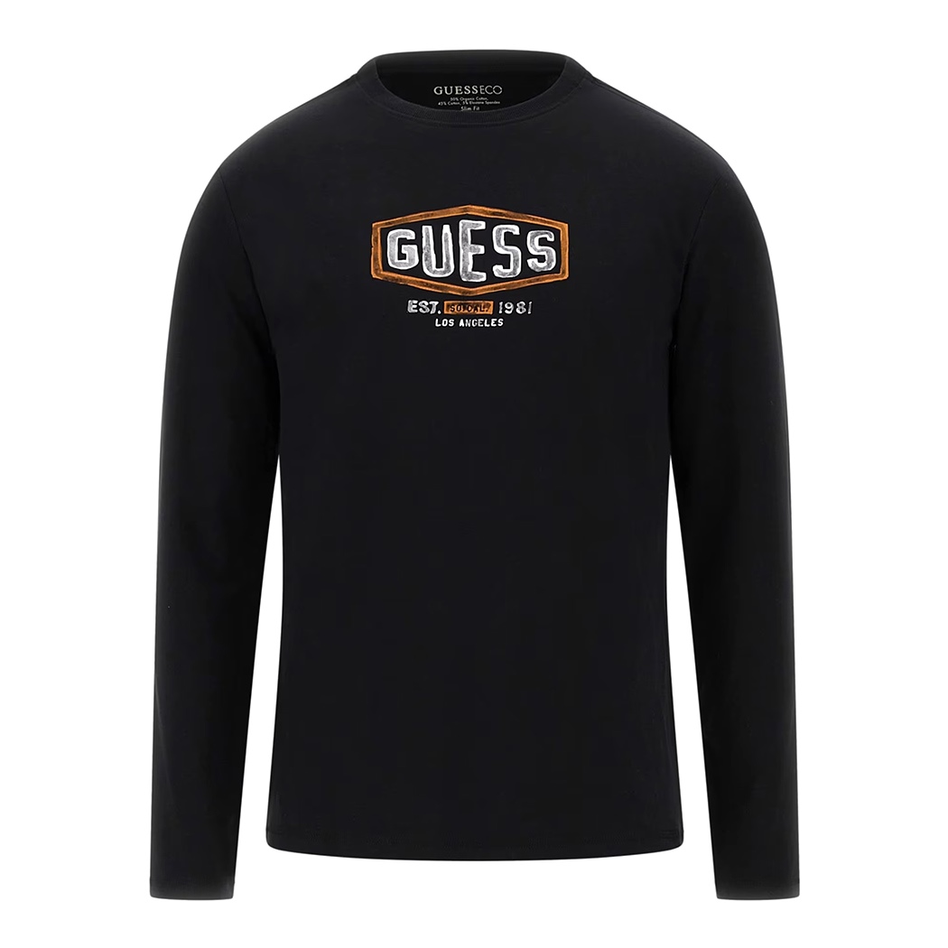 GUESS T-SHIRT UOMO MAGLIA COTONE MANICA LUNGA STRETCH LOGO FRONTALE M4RI34J1314