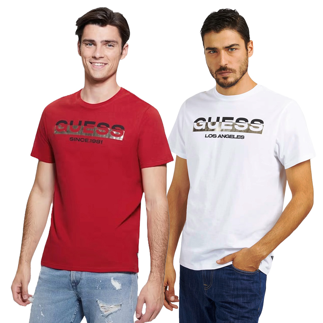 GUESS T-SHIRT UOMO MAGLIA COTONE JERSEY STRETCH LOGO FRONTALE M4RI60K9RM1