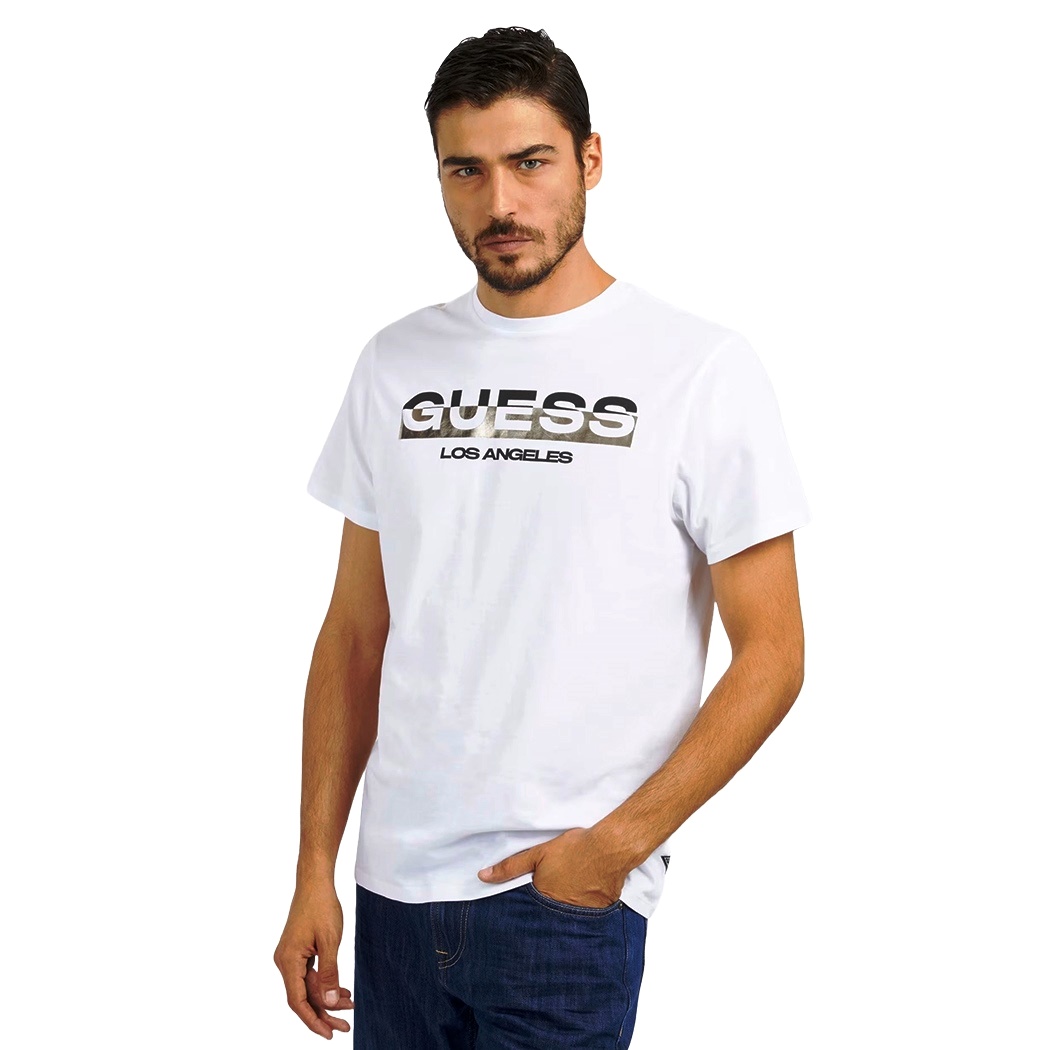 GUESS T-SHIRT UOMO MAGLIA COTONE JERSEY STRETCH LOGO FRONTALE M4RI60K9RM1