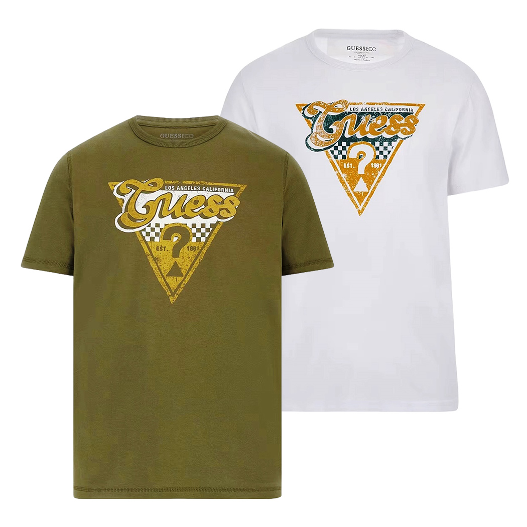 GUESS T-SHIRT UOMO MAGLIA COTONE JERSEY STRETCH LOGO TRIANGOLO M4RI06I3Z14