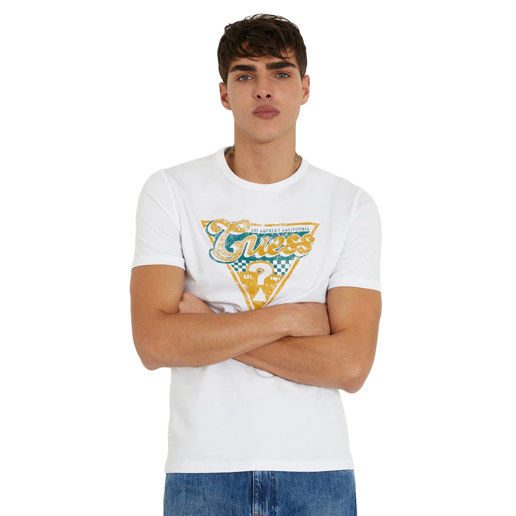 GUESS T-SHIRT UOMO MAGLIA COTONE JERSEY STRETCH LOGO TRIANGOLO M4RI06I3Z14