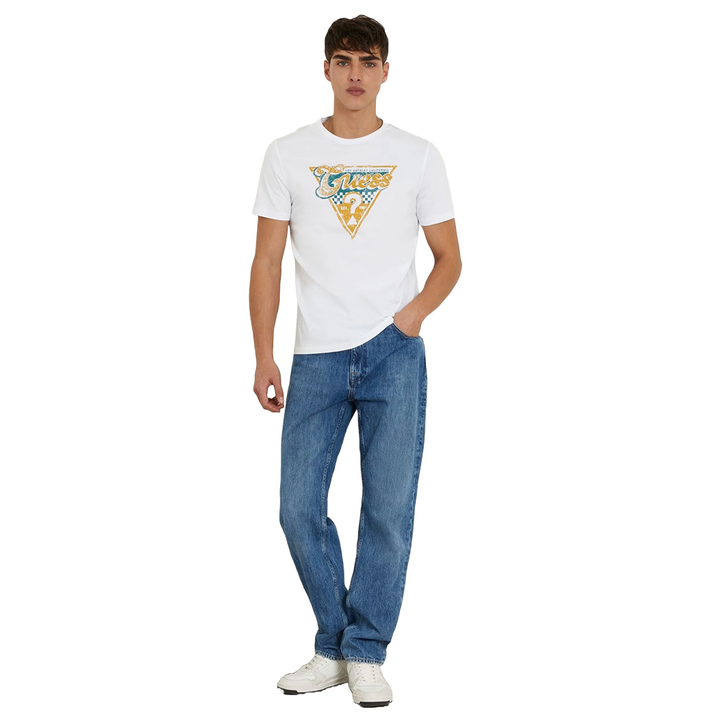 GUESS T-SHIRT UOMO MAGLIA COTONE JERSEY STRETCH LOGO TRIANGOLO M4RI06I3Z14
