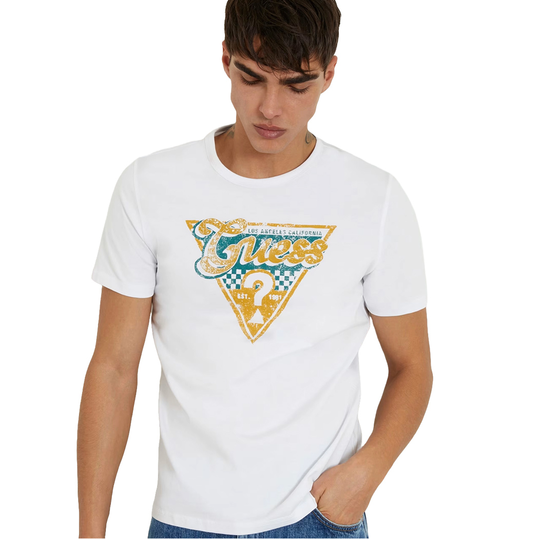 GUESS T-SHIRT UOMO MAGLIA COTONE JERSEY STRETCH LOGO TRIANGOLO M4RI06I3Z14