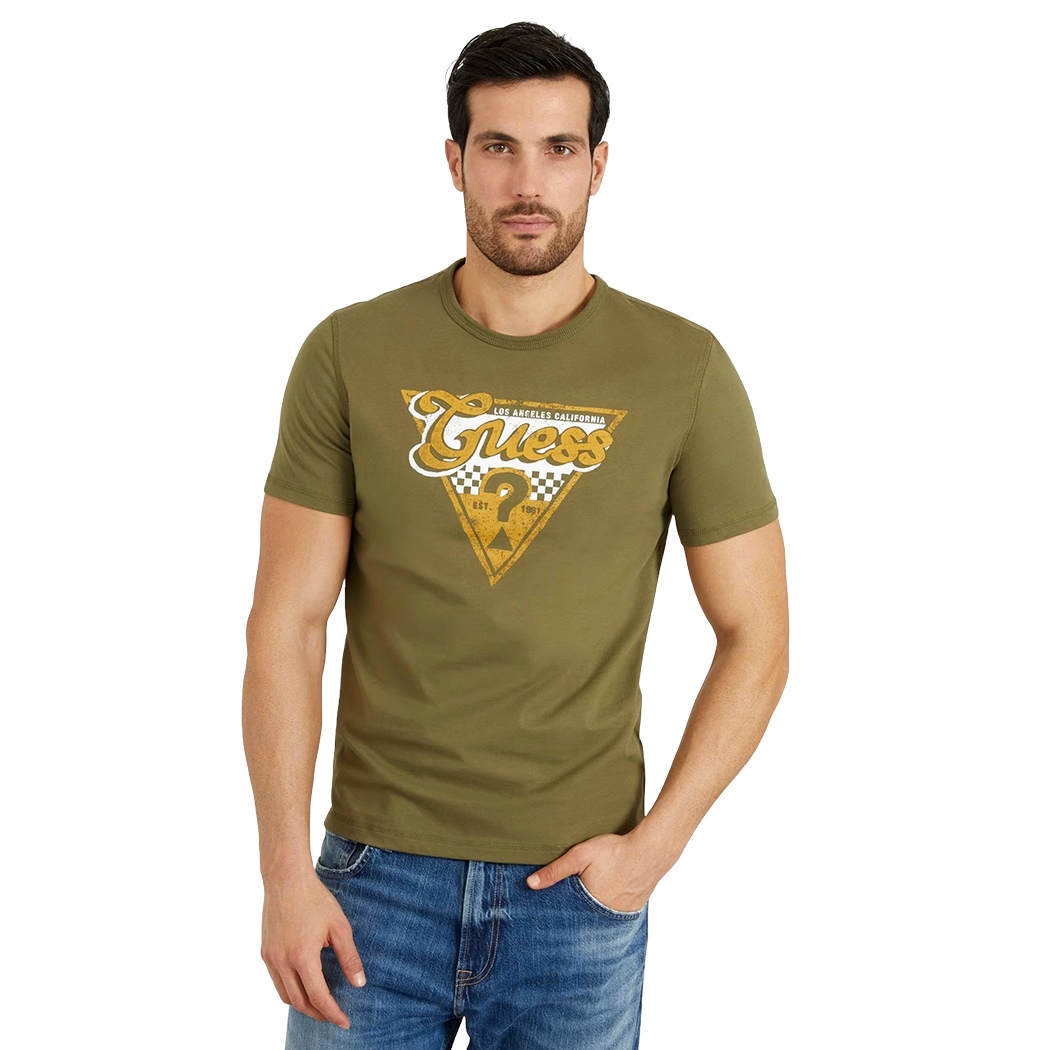 GUESS T-SHIRT UOMO MAGLIA COTONE JERSEY STRETCH LOGO TRIANGOLO M4RI06I3Z14