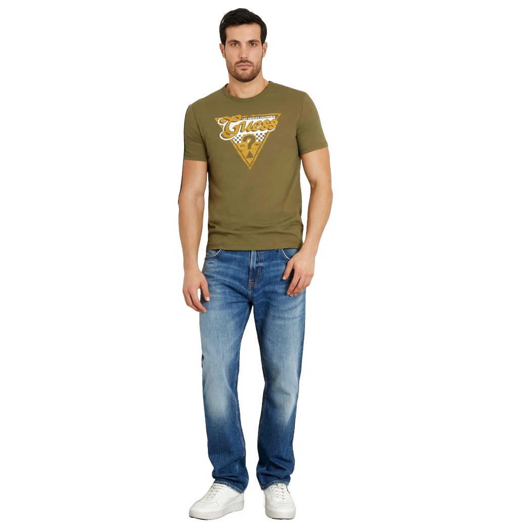 GUESS T-SHIRT UOMO MAGLIA COTONE JERSEY STRETCH LOGO TRIANGOLO M4RI06I3Z14
